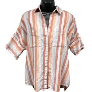 Madewell Striped Button Front Shirt S Oversized Cotton Pocket‎ Top